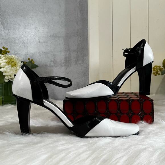 NEW Nine West Leather Two Tone Retro Colorblock Ankle Strap High Heel Pumps 5.5 - Picture 10 of 13
